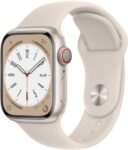 APPLE Watch Series 8, 41mm GPS + Cellular ECG app, Temperature sensor, Crash Detection(Starlight Sport Strap, Regular)