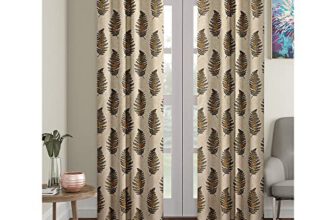Cortina 2 Piece Leaf Design Panel Eyelet Polyester Door Curtain – 7-Feet, Brown