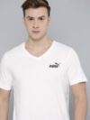 PUMA Solid Men V Neck White T-Shirt