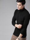 Roadster Solid Turtle Neck Casual Men Black Sweater