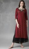 MAPARA Women Printed Straight Kurta(Maroon)