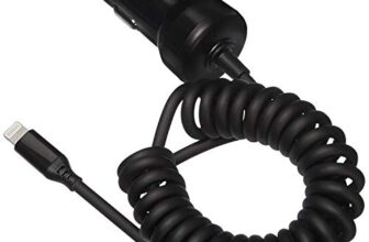 Amazon Basics Apple Certified High Speed Lightning Car Charger For Apple Devices With Coiled Cable- 5V 12 Watts – 1.5 Foot – Black