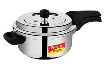 Prestige 3L Svachh Deluxe Alpha Stainless Steel Pressure Cooker|Outer Lid|3-4 Personsl|Deep Lid For Spillage Control|Gas & Induction Compatible|Controlled Gasketrelease System|Silver|10 Years Warranty