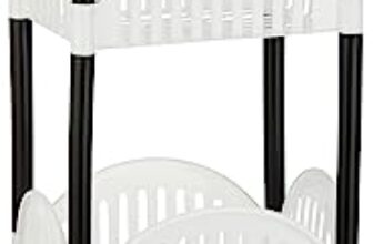 Amazon Brand – Solimo Four-Tier Multipurpose Plastic Rack For Kitchen, Living Room, Bathroom (Convex, Black And White)