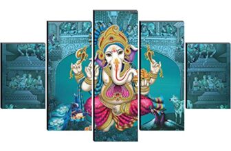 Saf Set Of 5 Ganesha Religious Modern Art Home Decorative Wall Painting 30 Inch X 18 Inch Sanfpnls32210-Multicolour