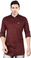 White Collar Men Solid Casual Maroon Shirt