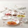 Larah By Borosil Pack Of 13 Opalware Rosalie Dinner Set(White, Red, Microwave Safe)