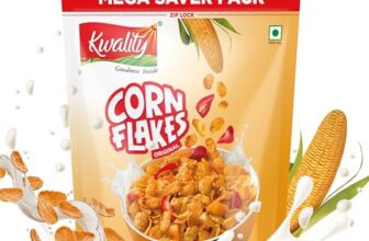 Kwality Corn Flakes 800G | Made With Golden Corns | 99% Fat Free, Natural Source Of Vitamin & Iron | High In Protein & Fiber | Healthy Food & Breakfast Cereal | Low Fat & Cholesterol