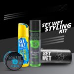 SET WET Men’s Styling Kit-Deodorant(150ml),Pomade(60g),Hair Spray for Men(200ml) & Pouch Deodorant Spray – For Men(410 ml, Pack of 4)