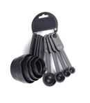 E-Cosmos Plastic Measuring Spoon And Cup Set, 8-Pieces (Black, Pack Of 1), Mix Size (Ec-Cup-Black)