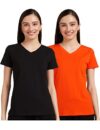 Amazon Brand – Symbol Women’S Regular T-Shirt (Pack Of 2) (Vn-Po2-Combo19_Black & Burnt Orange L)