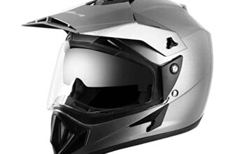 Vega Off Road Isi Certified Gloss Finish Full Face Dual Visor With Peak Helmet For Men And Women Outer Clear Visor And Inner Smoke Sun Visor(Anthracite, Size:M)
