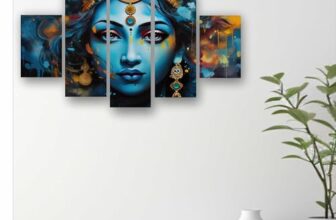 Saf Krishna Paintings For Living Room | Painting For Wall Decoration | 3D Wall Art For Bedroom | Kanha Religious Wall Painting Set Of 5 (75 X 45 Cms) Sanfpnls35520