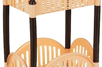 Amazon Brand – Solimo Two-Tier Multipurpose Plastic Rack For Kitchen, Living Room, Bathroom (Convex, Beige And Brown)