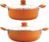 NIRLON Ceramic 2-Piece Non Stick Induction Base Cookware Kadai & Casserole Set with lid Kadhai 24 cm diameter with Lid 2.1 L capacity(Aluminium, Non-stick, Induction Bottom)