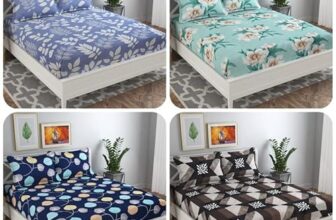 Vas Collections Prime Combo Pack Of 4 Double Bedsheets With 8 Pillow Covers | 160 Tc Soft Brushed Glace Cotton -Long Lasting & Wrinkle Free – | 225X228 Cm Or 7.5X7.5 Ft-Grey & Green