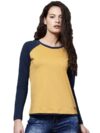 Roadster Solid Women Round Neck Dark Blue, Yellow T-Shirt