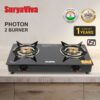 SURYAVIVA Photon 2B BK Toughened 2 Cast Iron (Igniton,Black) Glass Manual Gas Stove(2 Burners)