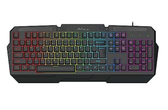 Ant Value Gk1001 Wired Membrane Gaming Keyboard With Backlit 7-Color Rainbow Led, Ipx4 Splashproof, Anti-Ghosting Keys, 104 Silent Keys For Pc & Laptop – Black