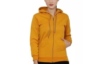 Clotth Theory Women’S Cotton Neck Hooded Sweatshirt (Ctwhd_023_Mustard_L)