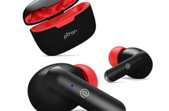 Ptron Bassbuds Duo In-Ear Wireless Earbuds, Immersive Sound, 32H Playtime, Clear Calls Tws Earbuds, Bluetooth V5.1 Headphone, Type-C Fast Charging,Voice Assist & Ipx4 Water Resistant (Jet Black & Red)