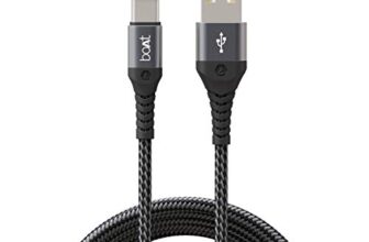 Boat Type C A550 Type-C Stress Resistant,Tangle-Free,Sturdy Cable With 3A Rapid Charging & 480Mbps Data Transmission,10000+ Bends Lifespan & Extended 1.5M Length(Mercurial Black)