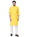 Gauri Laxmi Enterprise Weltpocket ¢ Men’S Cotton Knee-Long Full Sleeve Solid Straight Kurta Pyjama Set (Small, Yellow)