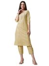 Ethnicjunction Women’S Woven Striped Work Straight Kurta With Pant (Bt5-Rangsari-Light Yellow_M_Light Yellow)