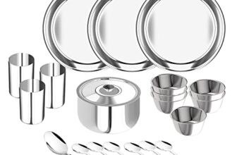 Lifelong Dinner Set Of 21 Pcs | Stainless Steel | 3 Full Dinner Plates| 3 Glasses| 6 Vegetable Bowl| 6 Dinner Spoons| 1 Serving Spoon |1 Serving Bowl With Lid (Lldinset21, Silver)