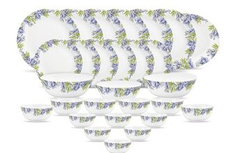 Diva By La Opala, Pearl Collection, Opal Glass Dinner Set 28 Pcs, Lively Hues, White