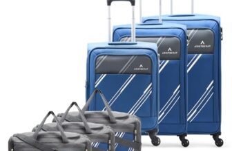 Aristocrat Trigon Hexa Luggage Set Of 6 | 3 Trolley Bags (Cabin 55Cm + Medium 69Cm + Large 79Cm) & 3 Duffle Bags 52Cm For Travel | 5 Years International Warranty (Navy Blue)