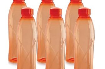 Cello Texas Pet Bottle | Leak Proof And Break Proof | Perfect For School, College, Work, And Outdoor Adventures Water Bottle | 1 Litre, Set Of 6 | Orange