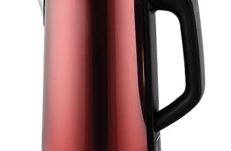 Agaro Insignia Electric Kettle, 1.8L, Double Layered Kettle, 100% Stainless Steel Inner & Outer Body, Auto Shut Off, Boil Dry Protection, Portable, Red