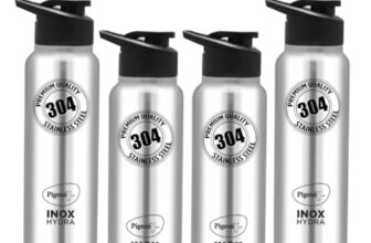 Pigeon By Stovekraft Inox Hydra 700Ml Pack Of 4 Stainless Steel Drinking Water Bottle 700Ml Flipper Cap – Silver (1 Year Warranty)