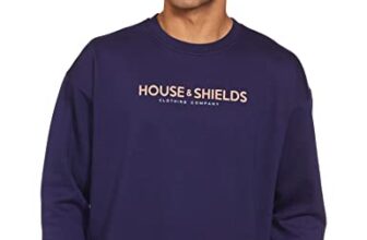 Amazon Brand – House & Shields Men’S Relaxed Fit Crew Neck Sweatshirt (Hs-A22-Sw-03_Medieval Blue,Yellow_L)