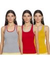 Longies Women’S Racer Back Regular Tank Top (Lwrtpo3V001_Mustard,Grey Milange & Red M)