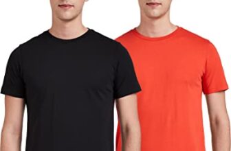 Amazon Brand – Symbol Men’S Cotton T Shirt | Round Neck | Half Sleeve | Plain | Combo Pack Of 2 – Regular Fit (Available In Plus Size) (Fire Red & Black_S)