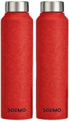 Amazon Brand – Solimo Stainless Steel Fridge Water Bottle | 1000 ml | Textured Red Finish (Set of 2)