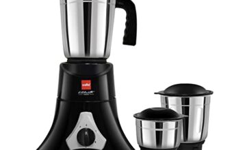 Cello Crown Grind-N-Mix Mixer Grinder 500Watt With 3 Stainless Steel Jars, Black