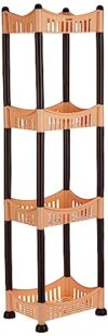 Amazon Brand – Solimo Four-Tier Multipurpose Plastic Rack for Kitchen, Living Room, Bathroom (Concave, Beige and Brown)
