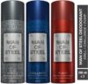 DENVER Combo of Man Of Steel Drill + Challenge + Pump Long lasting Deodorant Spray  –  For Men(600 ml, Pack of 3)