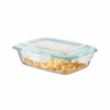 SignoraWare Lock N Store Borosilicate Glass Rectangle Container | Leakproof | Microwave, Oven & Dishwasher Safe | Direct Fridge to Oven | Heat Resistant | Food Storage | Stackable (640ml | Clear )