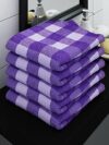 Athom Living Ecosaviour Premium Cotton Bath Towel Purple Big Checks (Pack of 5)