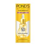 POND’S Sun Miracle SPF 50 PA++ Sunscreen Serum – Protect & Bright, With 1.25% Niacinamide, Prevent & Fade Dark Spots, Lightweight, No White Cast 14ml