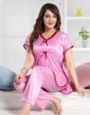 Fusion View Women Solid Pink Night Suit Set