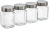 Amazon Brand – Solimo Multipurpose Glass Jars with See-Through Lids, Set of 4, Square (310 ml Each)