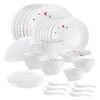 Cello Opalware Dazzle Series Lush Fiesta Dinner Set, 35 Units | Opal Glass Dinner Set for 6 | Light-Weight, Daily Use Crockery Set for Dining | White Plate and Multipurpose Bowl Set