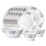 Larah By Borosil Floret Opalware Dinner Set, 19-Pieces, White