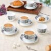 Larah by Borosil Sitara Opalware Cup and Saucer Set of 12 pcs | Tea/Coffee Cups 220 ml | Microwave & Dishwasher Safe | Bone-Ash Free | Crockery Set Ideal for Daily Use & Gifting, White