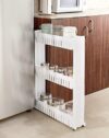 Amazon Basics Slim Rolling Storage Rack – 3-Tier Plastic Slide-Out Organizer for Kitchen, Bathroom, Laundry Room – Space-Saving Multipurpose Shelf for Pantry & Utility Storage (White)
